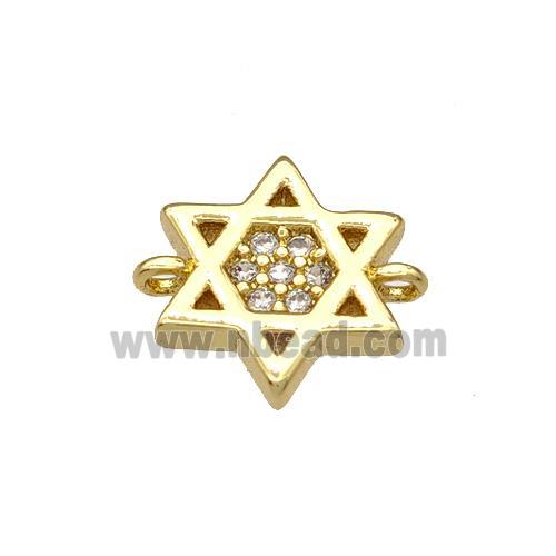 Copper David Star Connector Micropave Zirconia Gold Plated
