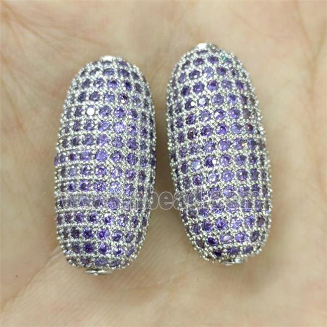 Copper Rice Beads Micro Pave Purple Zirconia Platinum Plated