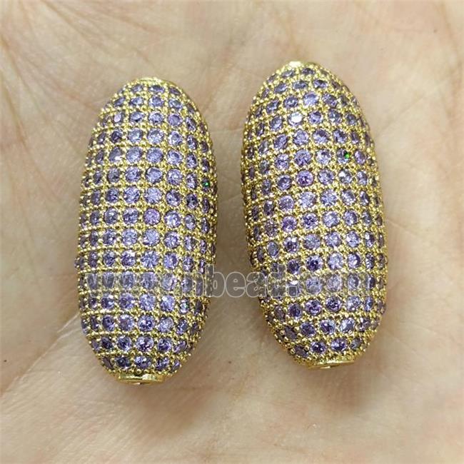 Copper Rice Beads Micro Pave Lt.purple Zirconia Gold Plated