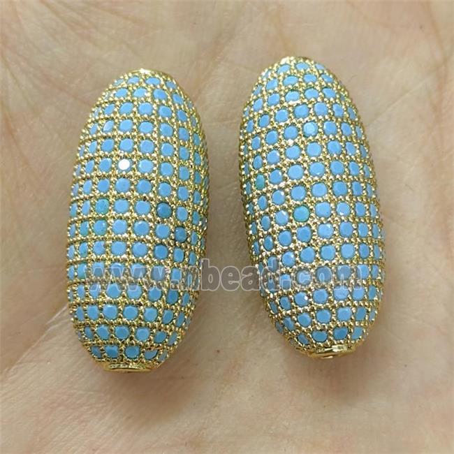Copper Rice Beads Micro Pave Turq Zirconia Gold Plated