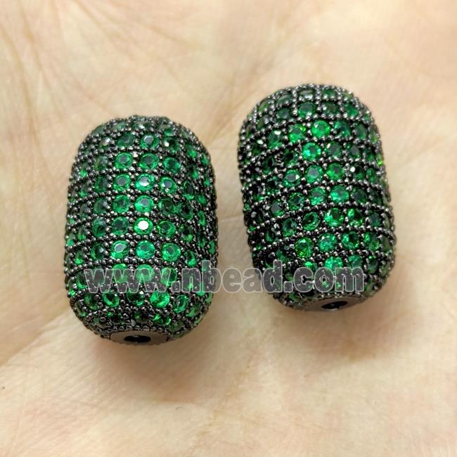 Copper Barrel Beads Micro Pave Green Zirconia Black Plated