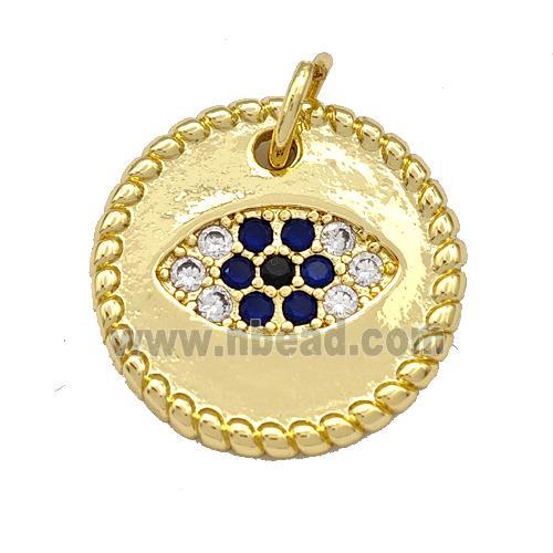 Copper Circle Pendant Micro Pave Zirconia Eye Gold Plated
