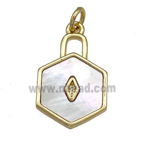 Copper Lock Pendant Pave Shell 18K Gold Plated