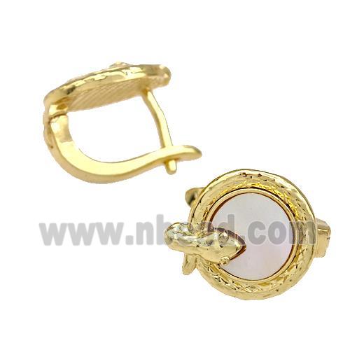 Copper Snake Latchback Earrings Pave Shell 18K Gold Plated