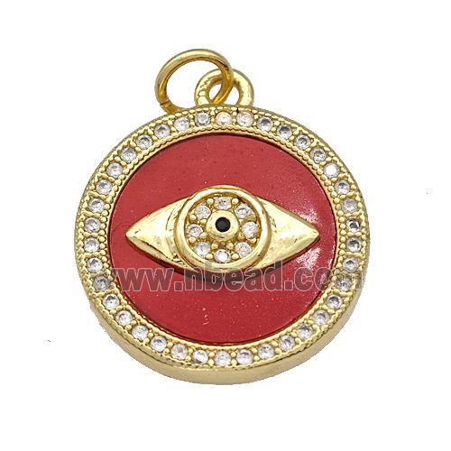Evil Eye Charms Copper Circle Pendant Pave Shell Zirconia 18K Gold Plated