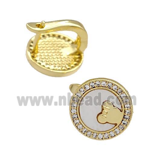 Copper Latchback Earrings Pave Shell Zirconia 18K Gold Plated