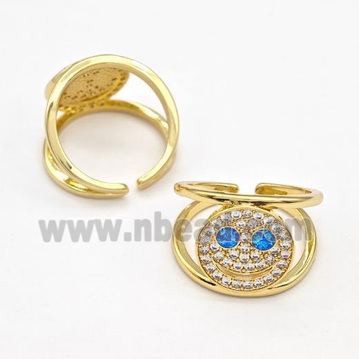 Copper Rings Pave Zirconia Smile Face Fire Opal 18K Gold Plated