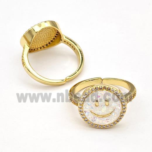 Copper Rings Pave Fire Opal Zirconia Smile Face 18K Gold Plated