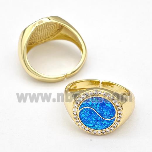 Copper Rings Pave Fire Opal Zirconia Taichi 18K Gold Plated