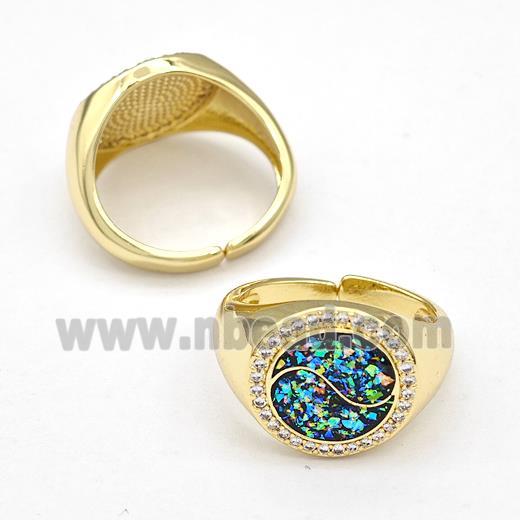 Copper Rings Pave Fire Opal Zirconia Taichi 18K Gold Plated