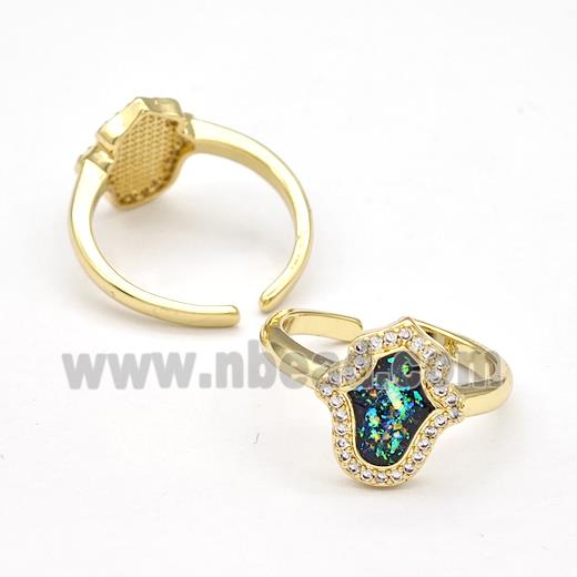 Copper Rings Pave Fire Opal Zirconia Hamsahand 18K Gold Plated