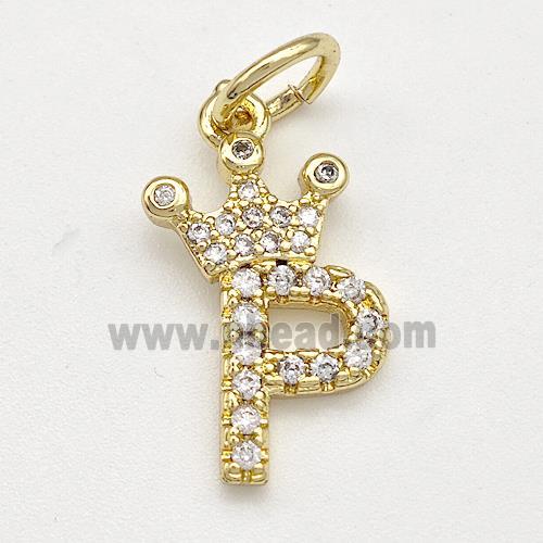 Copper Pendant Pave Zirconia Letter-P Crown Gold Plated