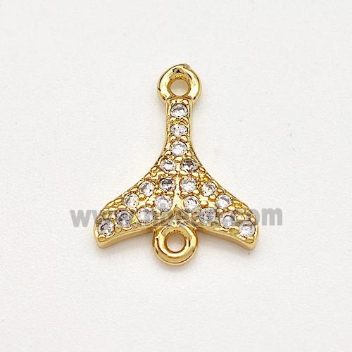 Copper Shark-tail Connector Pave Zirconia Gold Plated