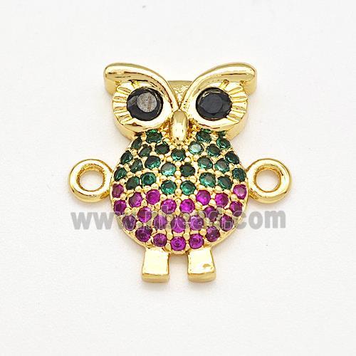 Owl Charms Copper Connector Micro Pave Zirconia Gold Plated