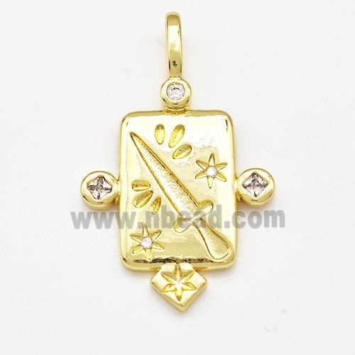 Copper Rectangle Pendant Pave Zircon Knife Gold Plated