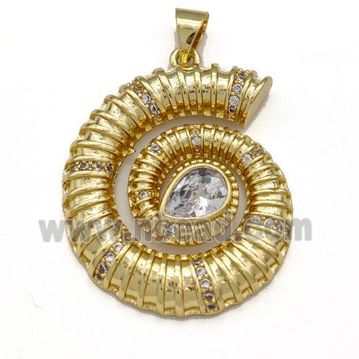 Nautilus Shell Charms Copper Pendant Pave Zirconia Gold Plated