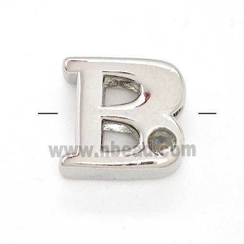 Copper Letter-B Beads Pave Zircon Platinum Plated
