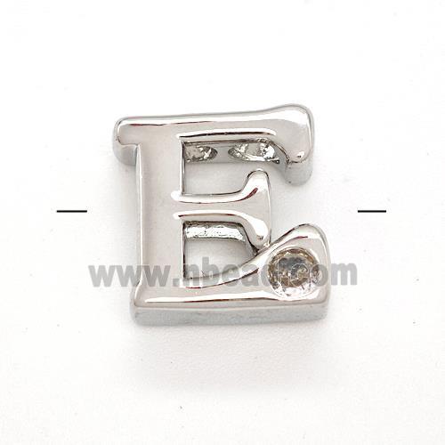 Copper Letter-E Beads Pave Zircon Platinum Plated