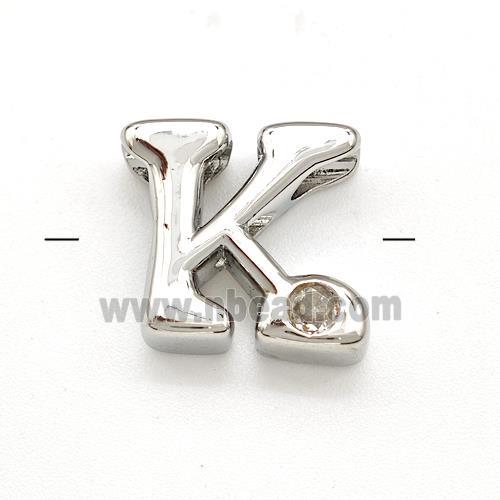Copper Letter-K Beads Pave Zircon Platinum Plated