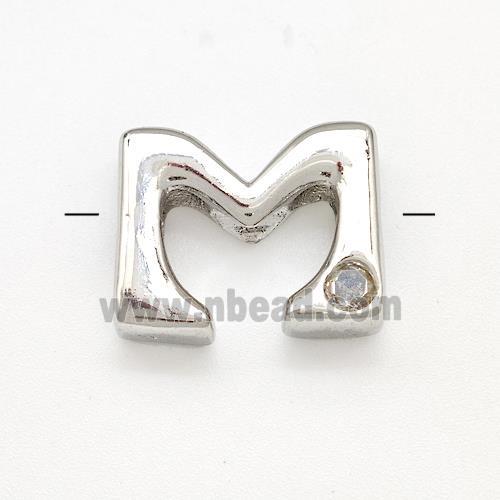 Copper Letter-M Beads Pave Zircon Platinum Plated
