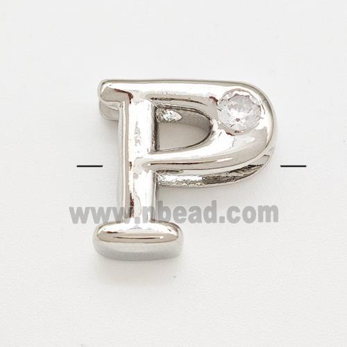 Copper Letter-P Beads Pave Zircon Platinum Plated