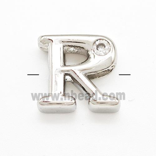 Copper Letter-R Beads Pave Zircon Platinum Plated