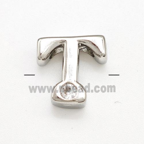 Copper Letter-T Beads Pave Zircon Platinum Plated