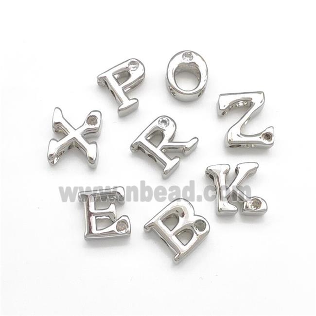 Copper Letters Beads Pave Zircon Mixed Alpabet Platinum Plated