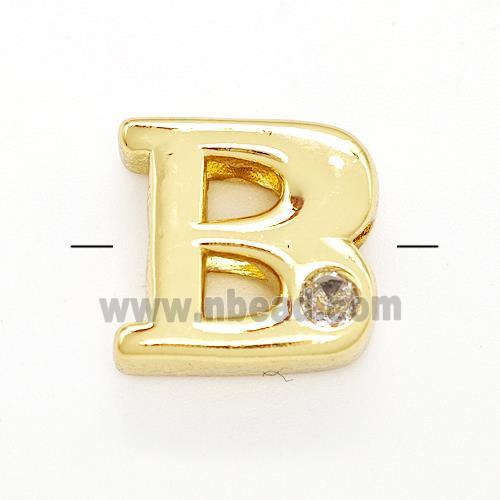 Copper Letter-B Beads Pave Zircon Gold Plated