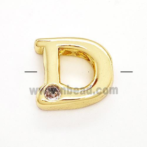 Copper Letter-D Beads Pave Zircon Gold Plated