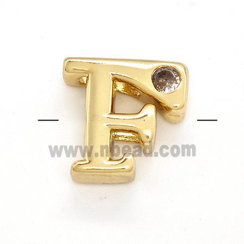 Copper Letter-F Beads Pave Zircon Gold Plated