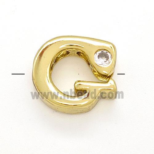Copper Letter-G Beads Pave Zircon Gold Plated