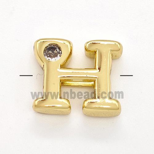 Copper Letter-H Beads Pave Zircon Gold Plated