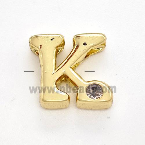 Copper Letter-K Beads Pave Zircon Gold Plated