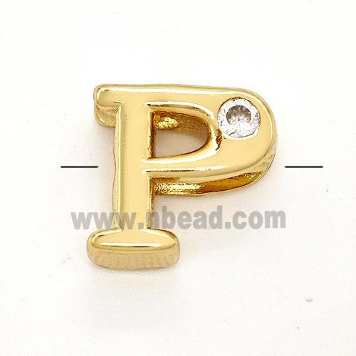 Copper Letter-P Beads Pave Zircon Gold Plated