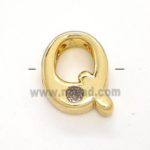 Copper Letter-Q Beads Pave Zircon Gold Plated