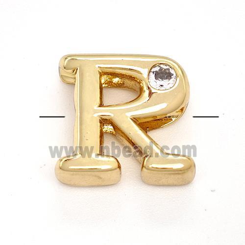 Copper Letter-R Beads Pave Zircon Gold Plated