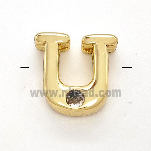 Copper Letter-U Beads Pave Zircon Gold Plated