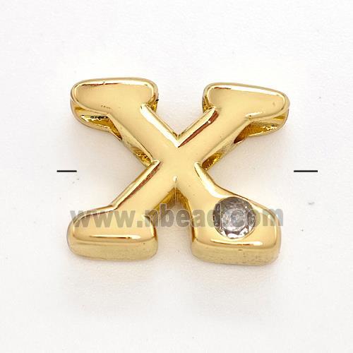 Copper Letter-X Beads Pave Zircon Gold Plated