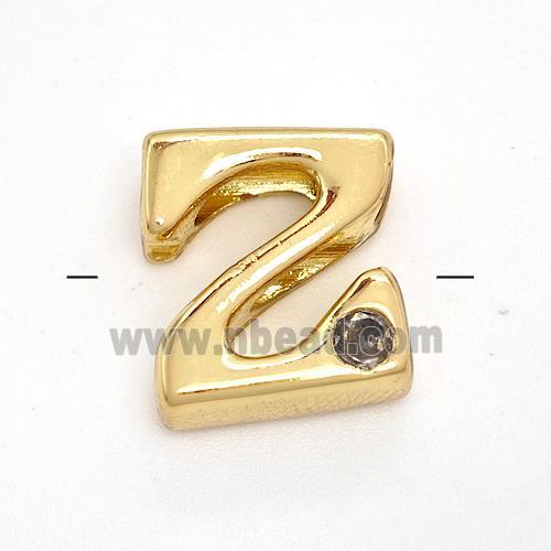 Copper Letter-Z Beads Pave Zircon Gold Plated