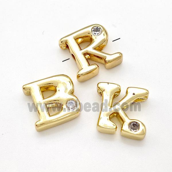 Copper Letters Beads Pave Zircon Mixed Alphabet Gold Plated