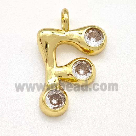 Copper Letter-F Pendant Pave Zircon Gold Plated
