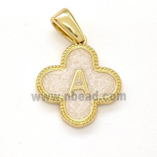 Copper Clover Pendant Letter-A Painted Gold Plated