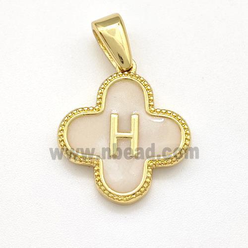 Copper Clover Pendant Letter-H Painted Gold Plated