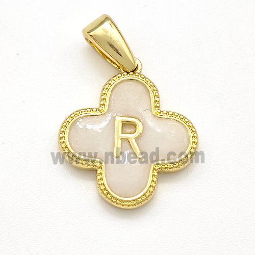 Copper Clover Pendant Letter-R Painted Gold Plated