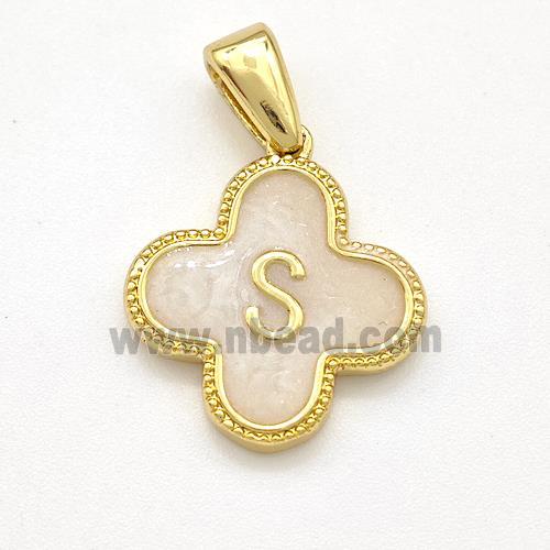 Copper Clover Pendant Letter-S Painted Gold Plated