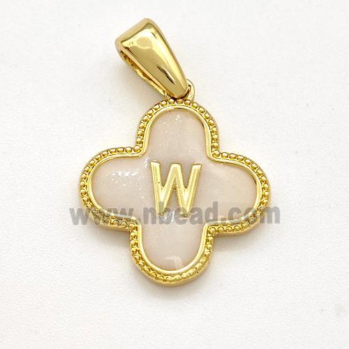 Copper Clover Pendant Letter-W Painted Gold Plated