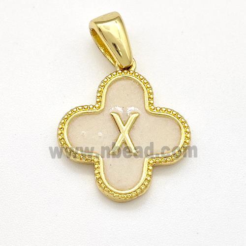 Copper Clover Pendant Letter-X Painted Gold Plated
