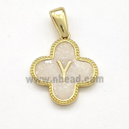 Copper Clover Pendant Letter-Y Painted Gold Plated