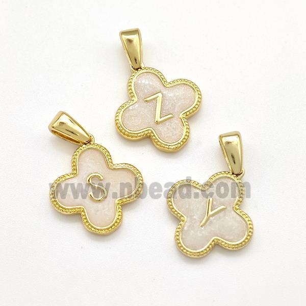 Copper Clover Letter Pendant Painted Mixed Alphabet Gold Plated